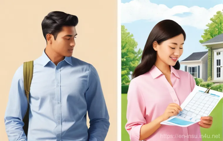 장기보험과 단기보험 비교 - **Prompt:** A triptych image illustrating the evolution of an individual's life and insurance needs....
