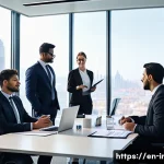 Home 21 전문직 보험 상품 추천 - A professional office scene showing a diverse group of consultants and lawyers in a modern meeting r...